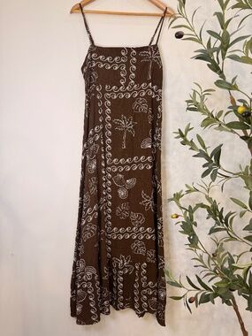 Label of Love NWT Chocolate Tropical Linen Blend Maxi Dress M
